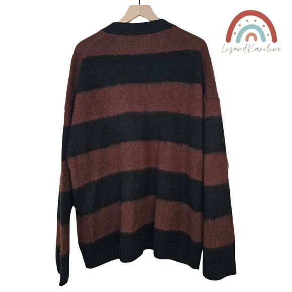 New! AllSaints Lou Stripe Wool Italian Brushed Knit Cardigan Oversized Sweater - Picture 4 of 14